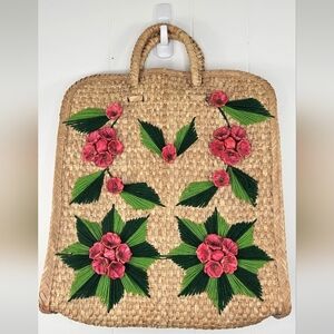 Flowery vintage woven 1960s tote beach bag Shopping Bag Retro Fun